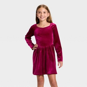 Girls' Long Sleeve Velour Dress - Cat & Jack™ - 1 of 3