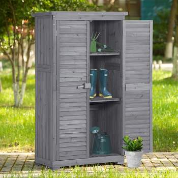 Storage Shed Wooden Utility Tool Shed 3 Tier Terrace Lockers Outdoor Wooden Tool Storage Cabinet For Lawn Garden Patio Backyard