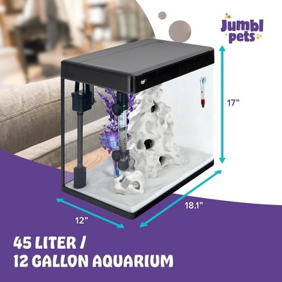Premium 12-Gallon Black Glass Fish Aquarium Kit with LED Lighting