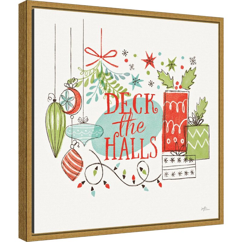 16&#34; x 16&#34; Deck the Halls Christmas Holly by Janelle Penner Framed Canvas Wall Art - Amanti Art, 3 of 10