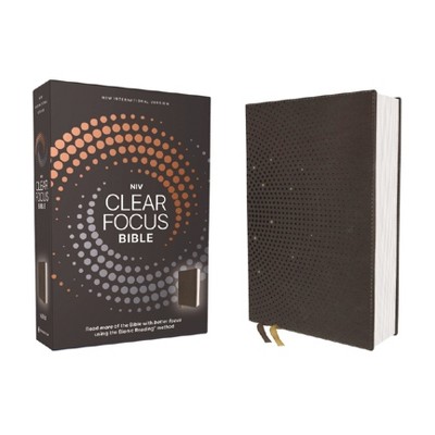 Niv, Clear Focus Bible, Leathersoft, Charcoal Brown - by  Zondervan (Leather Bound)