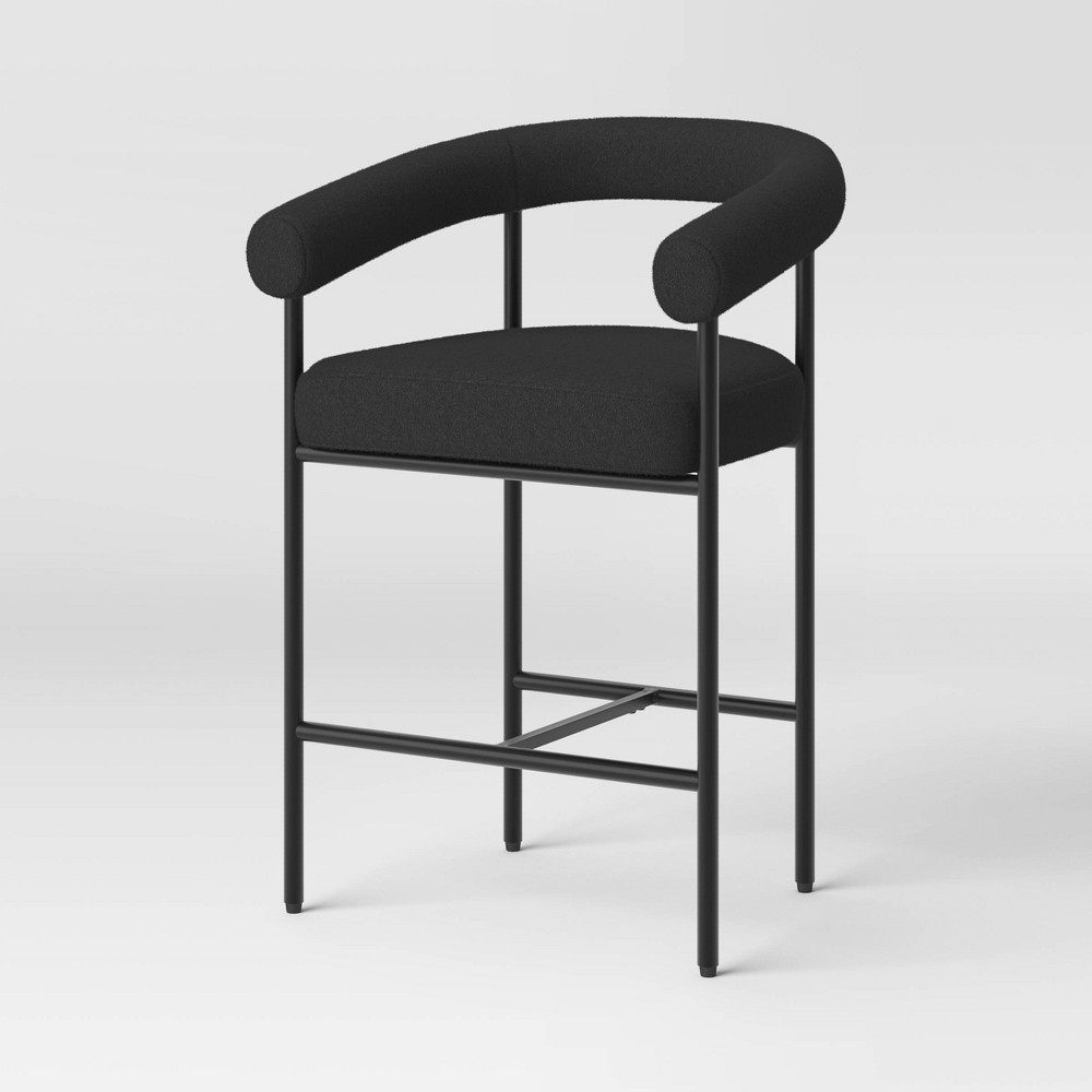 Photos - Storage Combination Upholstered Barrel Boucle Counter Height Barstool Black - Threshold™