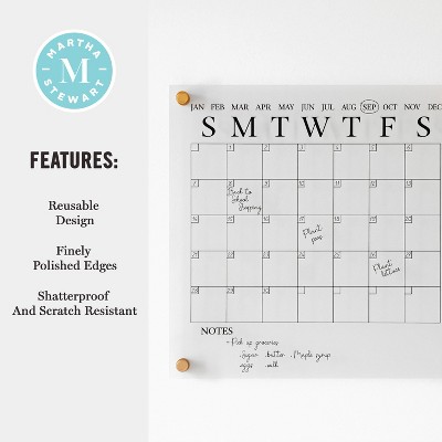 Clear Acrylic Monthly Wall Calendar with Black Print and Dry Erase Marker