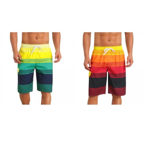 INSPIRE CHIC Men's Colorblock Striped Adjustable Drawstring Vacation Surfing Board Shorts 2 Packs 1 Green 1 Red 32