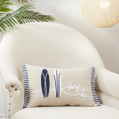 Beige Coastal Surf-Inspired Rectangular Cotton Throw Pillow