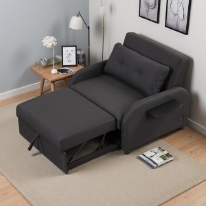 42.9" Linen Pull-Out 3-in-1 Sleeper Chair with USB Ports and Adjustable Backrest - 1 of 4