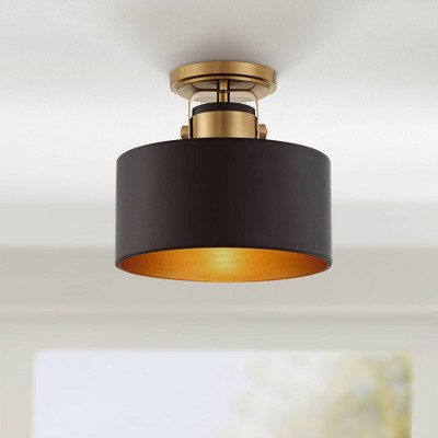 Soft Gold and Black Metal Drum Ceiling Light