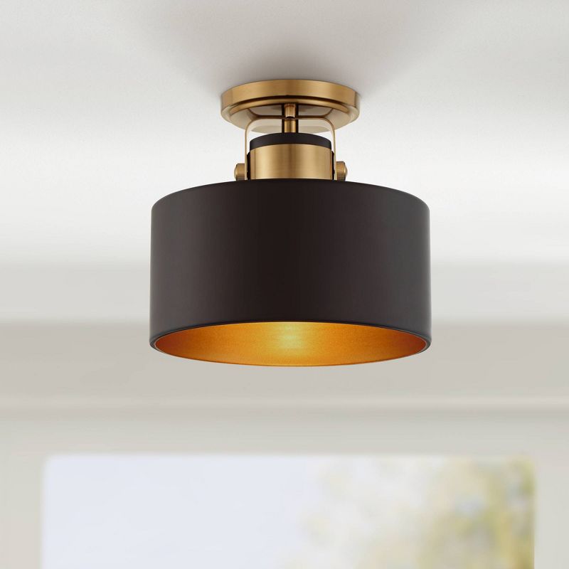 Possini Euro Design Modern Ceiling Light Semi Flush Mount Fixture 10" Wide Soft Gold Metal Black Drum Shade for Bedroom Kitchen, 2 of 10