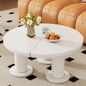 TIRAMISUBEST Round Petal-Shaped Coffee Table, Cream Style Center Table with 3 Thick Legs, Minimalist Irregular End Table with Sleek Round Edges - 1 of 4