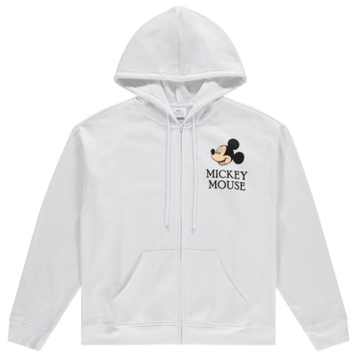 Ladies Mickey Mouse Fashion Hoodie - Disney Mickey and Minnie Mouse Classic Zip Up Hoodie Sweatshirt (White, Medium)