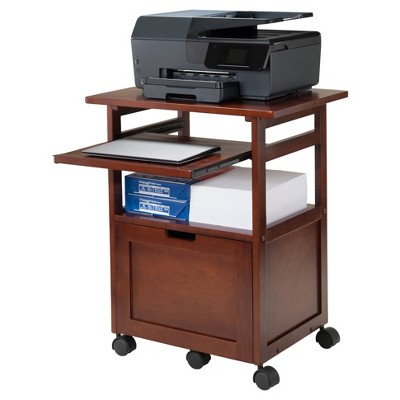Walnut Wood Composite Trolley with Drawer and Keyboard Tray