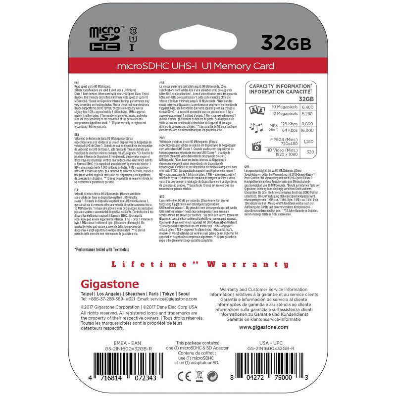 Gigastone® Camera Plus 32-GB UHS-I U1 A1 Class 10 microSD™ Card with Adapter, 3 of 5