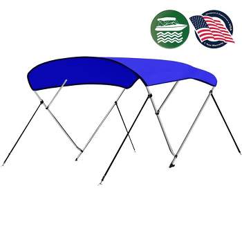 SereneLife 4 Bow 85-90 Inch Bimini UV Resistant Waterproof Top Boat Cover with 1 Inch Double Walled Aluminum Frame Tube and Windproof Straps, Blue