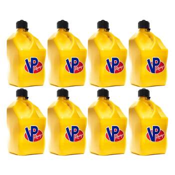 VP Racing 5.5 Gal Motorsport Racing Liquid Container Utility Jug Can with Contoured Handle, Multipurpose Cap and Rubber Gaskets, Yellow (8 Pack)