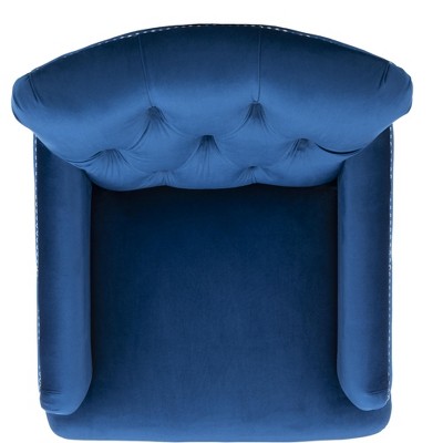 Navy Velvet Tufted Arm Chair with Espresso Wood Legs