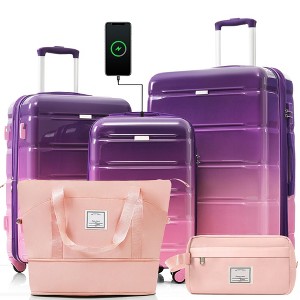Naysaye Luggage Set of 5 Durable Hard Shell Spinner Wheels Travel Bag with Side Hooks for Travel, Purple, 19.2"*11.6"*28.4" - 1 of 4