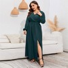 Clearlove Womens Plus Size Casual Midi Dresses Short Sleeve V Neck Drawstring Knee Length Split Dress - 3 of 4
