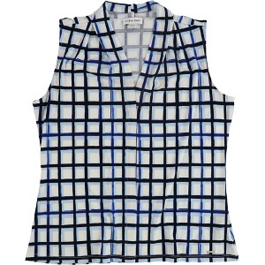 Calvin Klein Womens Box Print Sleeveless Blouse Top, Blue, Large - 1 of 2