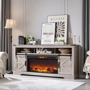 SinCiDo Fireplace TV Stand for 75" TV  w/ Fireplace & Sliding Barn Door, w/ Remote Control, 3D Flame, Fire Place TV Stands for Living Room - 1 of 4