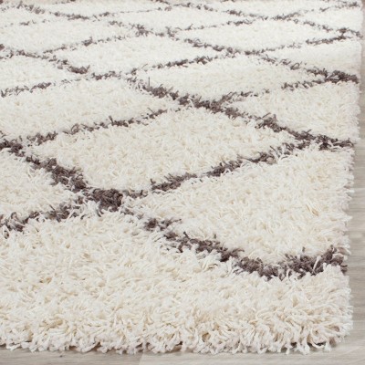 Ivory and Dark Grey High Pile Shag Area Rug