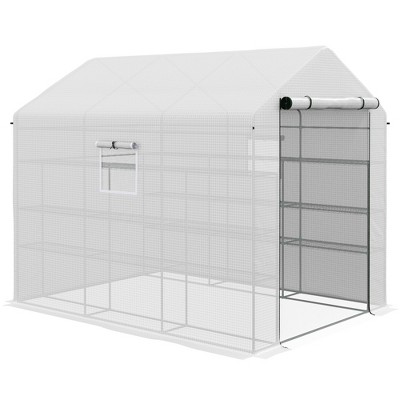 Outsunny Walk-in Greenhouse, 2-Tier Shelf Hot House, Roll Up Zipper Door, UV protective for Flowers, Herbs, Vegetables