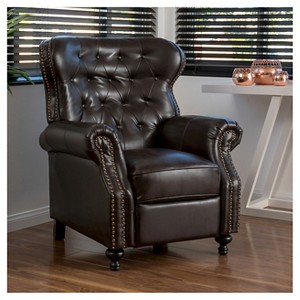 Walder Bonded Leather Press-Back Recliner Club Chair Brown - Christopher Knight Home: Elegant Winged Back, Hardwood Frame - 1 of 4