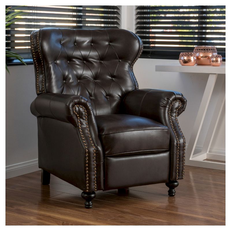 Walder Bonded Leather Press-Back Recliner Club Chair Brown - Christopher Knight Home, 3 of 11