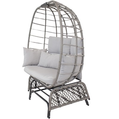 Gray Polyrattan Double Egg Chair Glider with Cushions