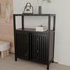 Dolonm 32.1 in. Black Bamboo Storage Cabinet with 2 Doors & Shelves Multi-Purpose Organizer for Bathroom & Living Room - 3 of 4