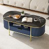 Acekool 48" Oval Coffee Table with Faux Marble Top, Gold Metal Legs, Fluted Wood Design & Storage Drawer, Modern Navy Blue Living Room Table - 4 of 4