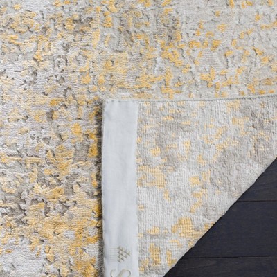 Gray Abstract Hand-Knotted Wool and Viscose Rug, 6' x 9'