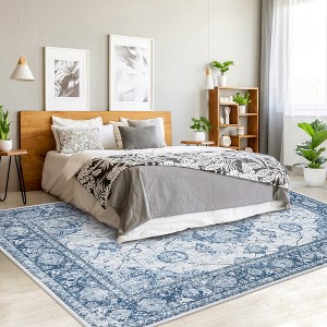 Traditional Vintage Floral Printed Area Rug: Washable with non-slip backing. Soft low-pile floor covering, ideal for living rooms - 1 of 4