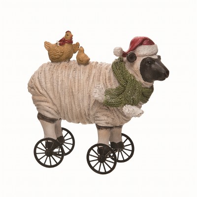 Transpac Resin 5.71 in. Multicolor Christmas Sheep Wagon Wheel Figurine