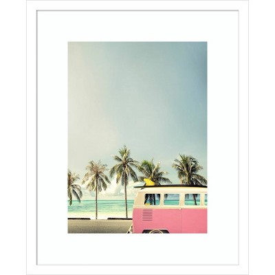 17" x 21" Surf Bus Beach by Design Fabrikken Framed Wall Art Print Pink - Amanti Art