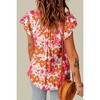 Amaryllis Women's Floral Ruffle Sleeve Blouse V-Neck Tie Detail Lightweight Flowy Fit Effortless Summer Chic Style - 3 of 4