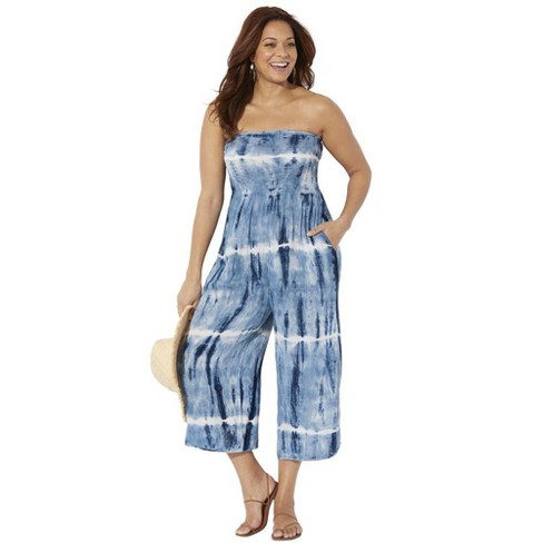 Swimsuits For All Women's Plus Size Finley Tie Dye Bandeau Jumpsuit -  10/12, Blue Tie Dye : Target