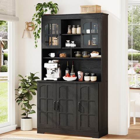 Garvee Pantry Cabinet with Charging Station, Tall Kitchen Pantry Storage Cabinet with Hutch,70.9 Inch Kitchen Cabinet with Glass Doors, for Dining Room