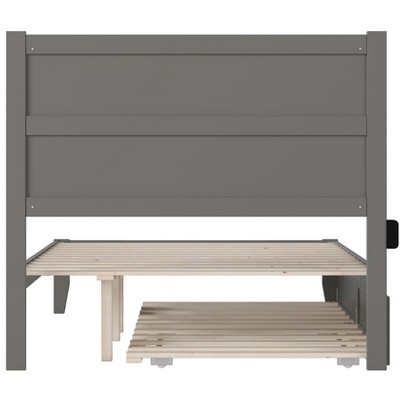 Gray Full Platform Bed with Trundle and Charging Station
