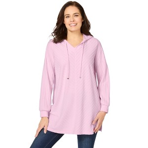 Woman Within Rib-Knit High Pile Fleece Hoodie Sweatshirt - 1 of 4
