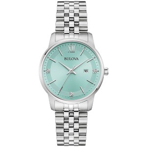 Bulova Ladies Quartz Dress Classic Watch, Silver-Tone Stainless Steel Bracelet, Aqua Dial, 3 Hand, Calendar - 1 of 4