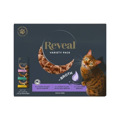 Reveal Pet Food Broth Pouch with Chicken and Tuna Wet Cat Food - 12ct/1.85lbs