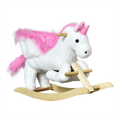 Qaba Kids Rocking Horse Wooden Plush Ride-On Unicorn Chair Toy with Lullby Song for 1-3 Years children