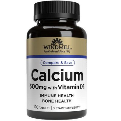 Windmill Oyster Shell Calcium + D3, 500 mg, Tablets,-120 Ct