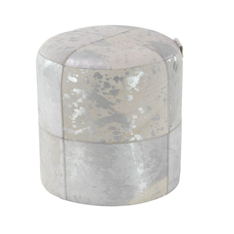 Contemporary Round Cowhide Leather Stool Ottoman - Olivia & May, 2 of 6