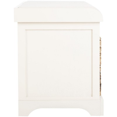 Freddy 34" White Pine Wicker Storage Bench with Linen Seat