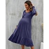 Maternity Dress V Neck Long Sleeve Dress Ruffle Baby Shower Midi Dress Photoshoot - 3 of 4