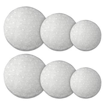Juvale Set of 6 Silver Cake Drums, 8, 10 and 12 Inch Round Boards for Baking (2 of Each Size)