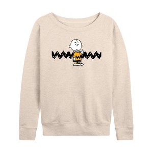 Women's - Peanuts - Charlie Brown Lightweight French Terry Wide Neck Long Sleeve Shirt - 1 of 4