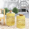Vynxaria Patio Coffee Tables - Yellow Metal Set of 2 End Tables - 2 of 4