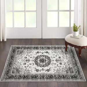 Vintage Medallion Rug, Machine Washable, Low Pile Soft Carpet with Non-Slip Rubber Backing, Pet Friendly for Living Room, Bedroom, - 1 of 4